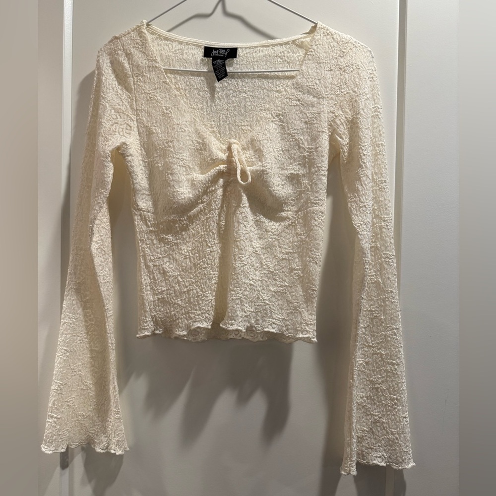 Just Polly Ivory Lace Long Sleeve‎ Top Size Small